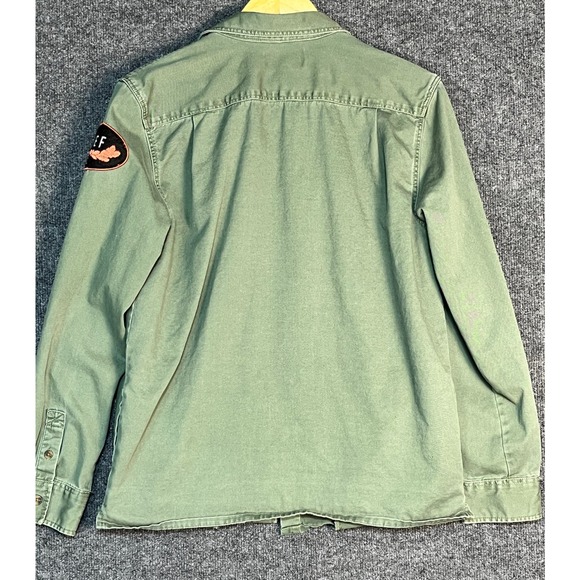PacSun Shacket Jacket‎ with Embroidered Patches Military Green Womens Size Small - Picture 9 of 13